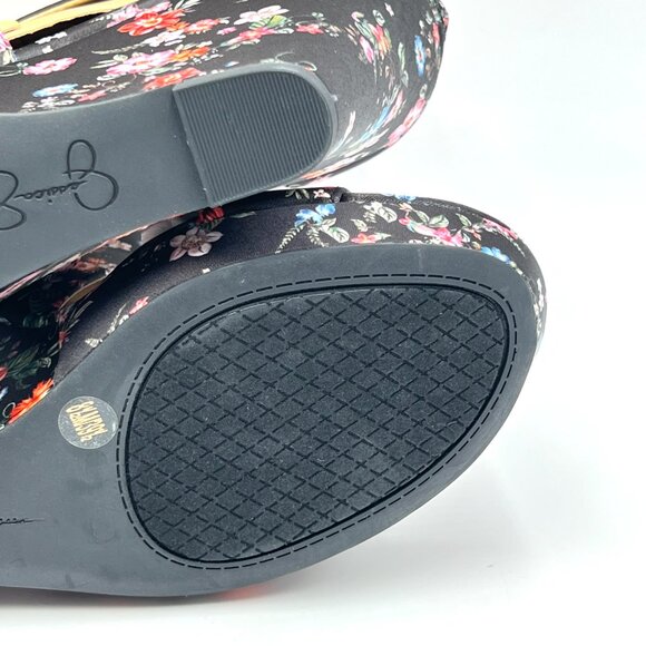 Jessica Simpson Womens Size 8.5 Jinxxi Black Floral Flower Wedges Sandals Shoes - Picture 10 of 14